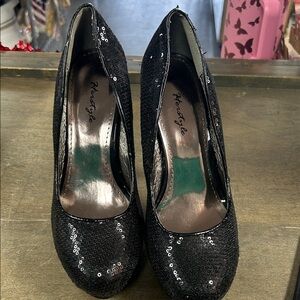 Sequin platform pumps, Herstyle Carlee black stiletto heels, size 10 new w box